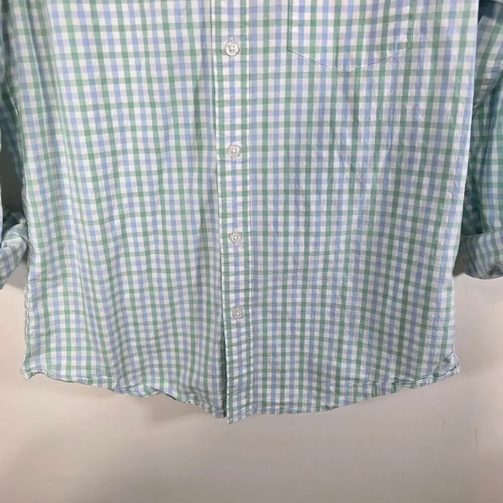 J. Crew Mens Slim Untucked Flex Washed Green Blue Gingham Button Up Shirt Medium